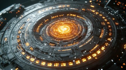 Obraz premium Futuristic Circular Technological Core Glowing Brightly