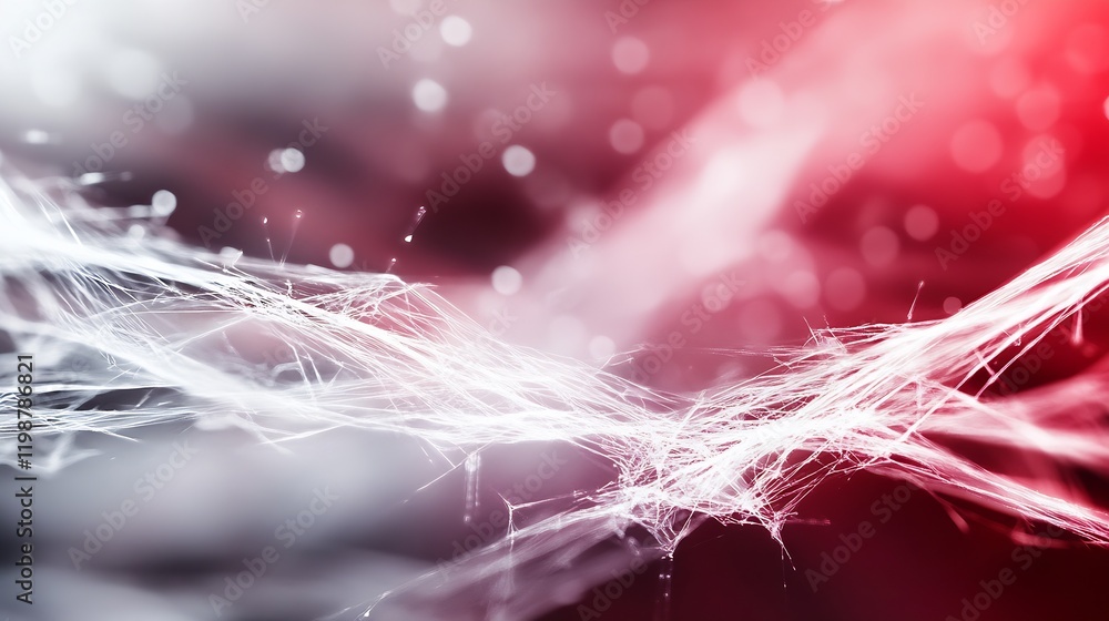 Aufkleber Abstract Red White Fiber Light Streaks in Dynamic Motion with Bokeh Background : Generative AI
