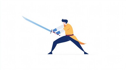 Fototapeta premium A warrior in dynamic pose, wielding a sword with power and grace. Perfect for fantasy, historical, or game art projects. Download now.