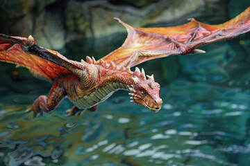 Fantastically beautiful mythological dragon with big wide wings, abstract vivid composition consists of fictional unreal fantastic vision on background