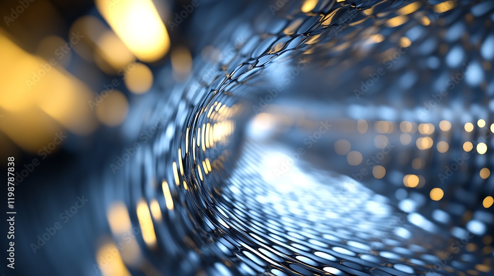 Poster Futuristic Blue and Gold Twisted Metal Wire Mesh Abstract Structure : Generative AI