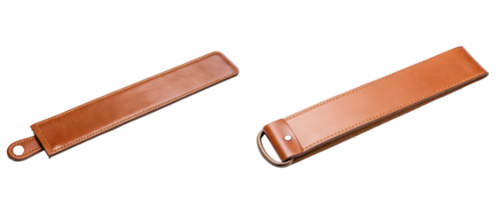 Two light brown leather pen cases isolated with transparent background