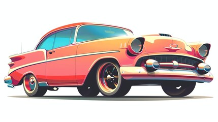 Obraz premium A vintage 1950s car illustrated in a retro style.