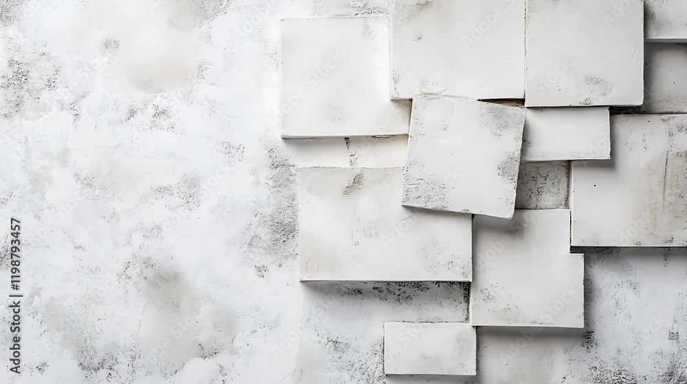 Poster white abstract textured plaster art with geometric squares layered design : generative ai