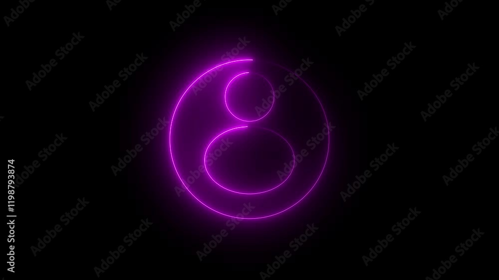 Poster neon line user icon 4k video animation on the black background. neon user line icon inside circle, u