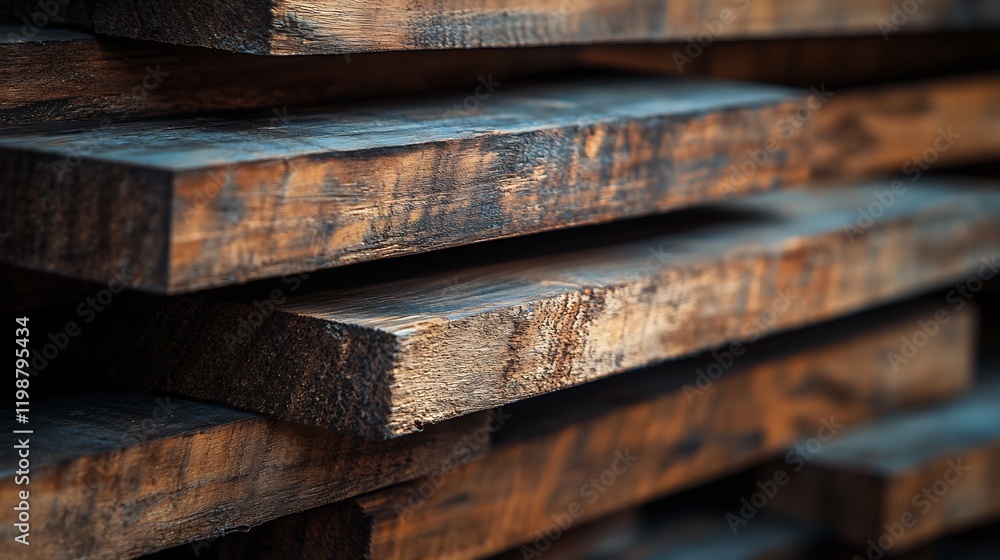 Poster stacked wooden planks with rich texture for construction and carpentry projects : generative ai