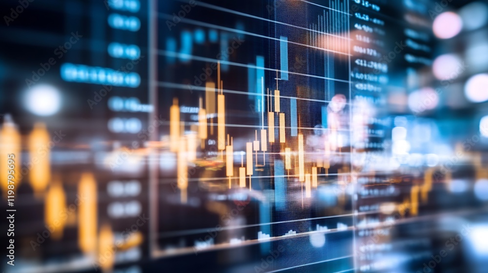 Poster Abstract Financial Data Visualizations on Digital Screen Highlighting Market Trends : Generative AI