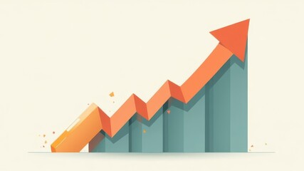Growing bar chart with up arrow, digital image, white background,