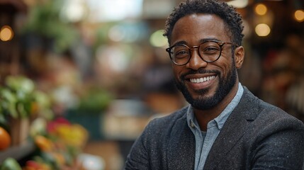 Fototapeta premium African American intellectual in casual blazer outdoors. Suitable for education leadership, professional development, or modern workplace culture.