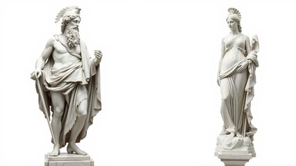 Ancient marble sculpture of Bacchus and Ariadne isolated on white background, Ariadne, sculpture