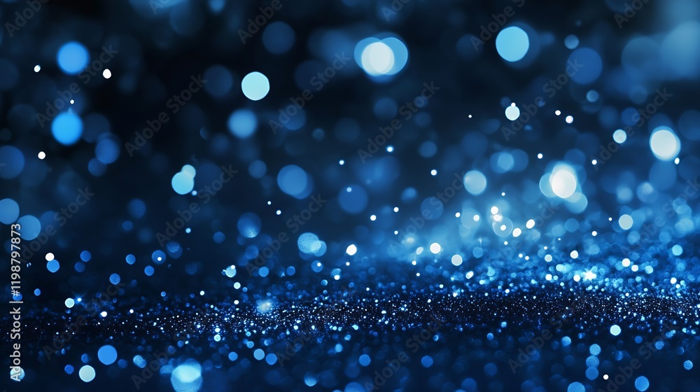 Poster Abstract Blue Glowing Bokeh Sparkle Background with Defocused Circular Light Patterns : Generative AI