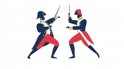 Dynamic Duel: 18th Century Soldiers in Sword Fight - A Captivating Illustration of Historical Military Combat