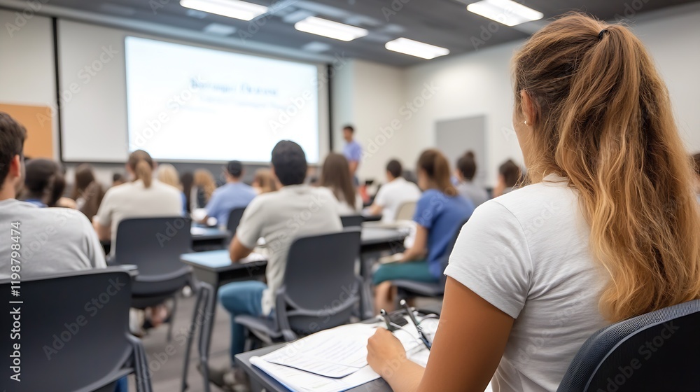Poster university lecture with attentive students in modern classroom setting : generative ai