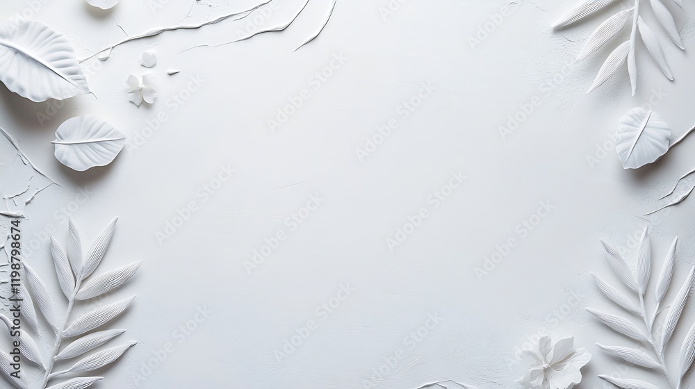 Poster white minimalist floral frame background with elegant leaves and natural texture : generative ai