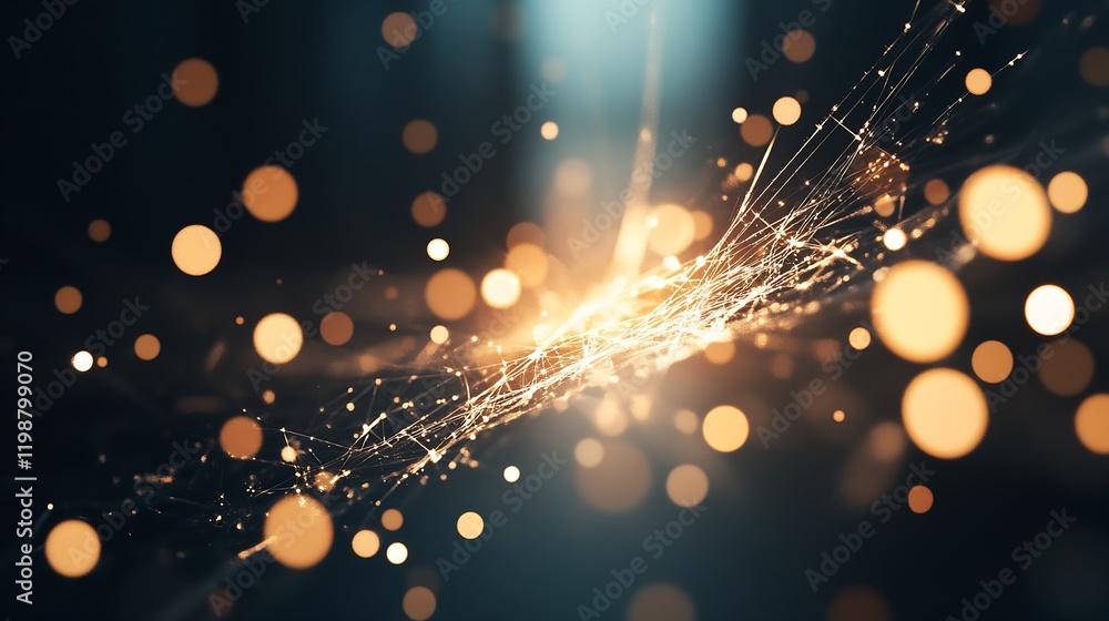 Leinwandbilder captivating abstract golden light network with shimmering particles : generative ai