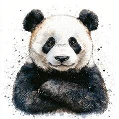 Obraz premium Adorable Watercolor Panda Bear Portrait Cute Giant Panda Cub Wildlife Animal Art