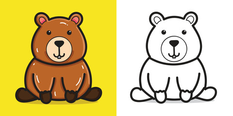 A cute capybara illustration in cartoon style for a design element or coloring book element