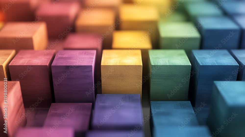Aufkleber Abstract Colorful Wooden Blocks Pattern in Rainbow Spectrum : Generative AI