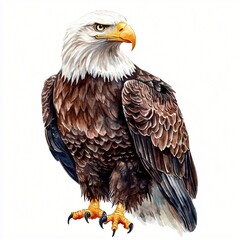Obraz premium Majestic Bald Eagle Watercolor Painting Wildlife Bird Portrait American Eagle Illustration