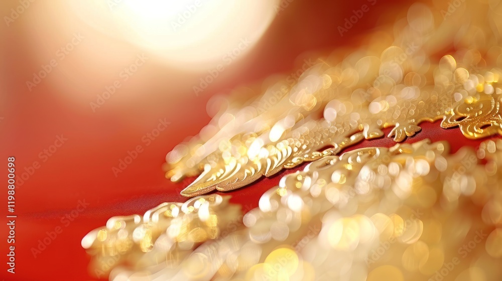 Poster chinese golden floral design on red background with soft bokeh effect for elegant and luxurious visu