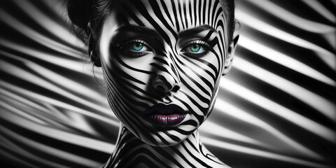 zebra body painting and matching shadows patterns, animal paint