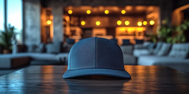 Stylish Gray Cap on Wooden Table in Modern Loft Interior - Powered by Adobe