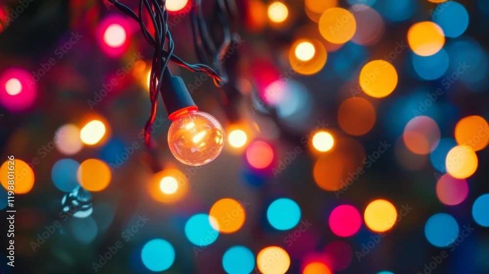 Poster colorful string lights with bokeh effect