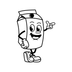 Vector cartoon illustration of milk packaging mascot with happy expression
