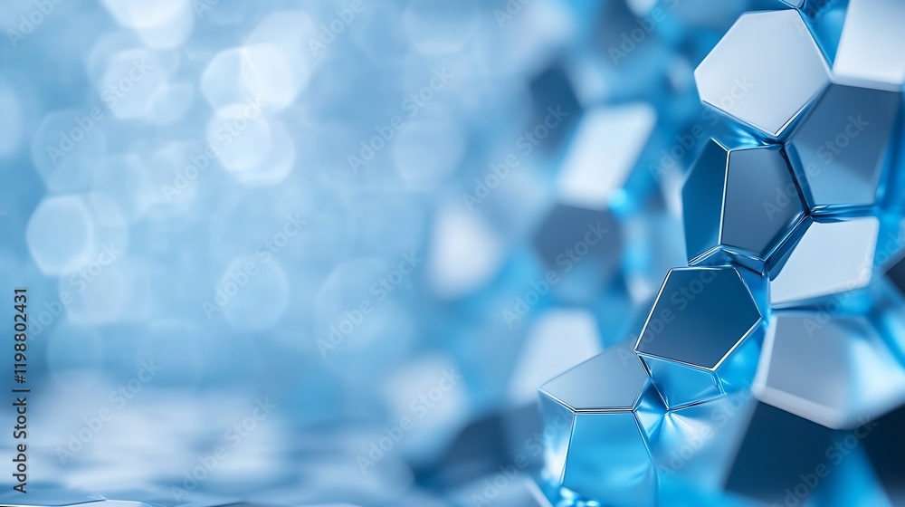 Poster Unique Geometric Blue Abstract Pattern with Textured Hexagonal Shapes : Generative AI