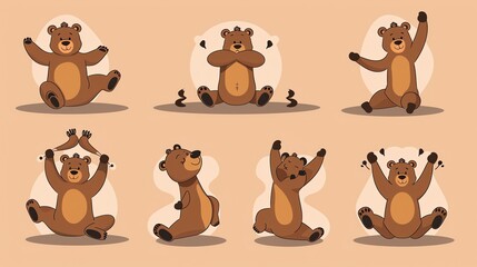 Fototapeta premium A set of cartoon bears with different expressions and poses.