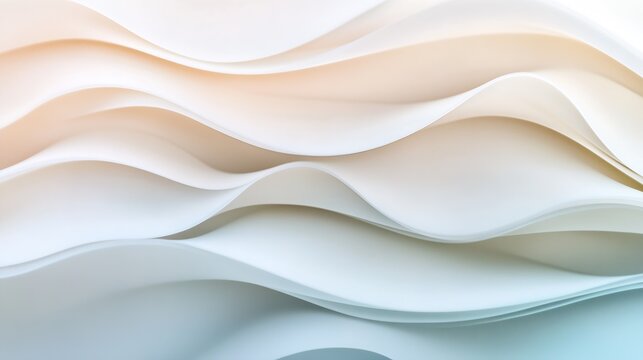 Peaceful Minimalist White Paper Waves in Subtle Pastel Hues : Generative AI