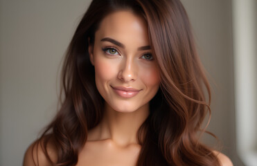 Gorgeous model with sleek long shiny brown hair Keratin treatment care and spa for a sleek style	