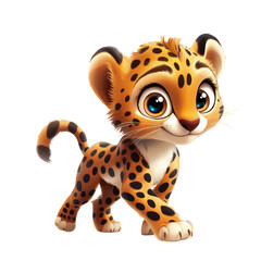 Cute Cartoon Leopard Character with Bright Eyes and Playful Expression in a Whimsical Style