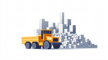 Dump Truck Delivering Cargo in Industrial City: Streamlined Urban Logistics and Efficient Supply Chain Management