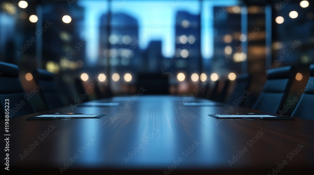 Aufkleber a conference room with a large table and chairs. the table is empty except for a few pens and a few 