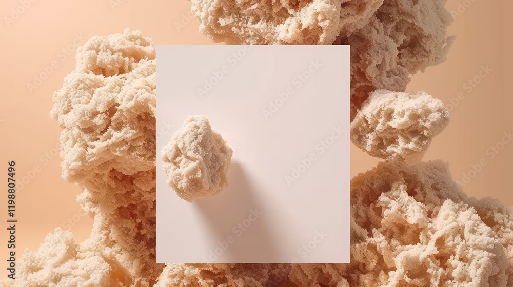 Aufkleber blank paper of soft textures and minimalist square on soft beige background with delicate lighting a
