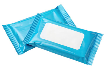 Two blue packages of wet wipes isolated with transparent background