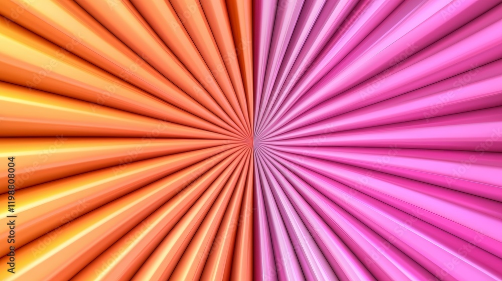 Poster radiant burst of orange and pink colors radiating from center with dynamic linear patterns for visua