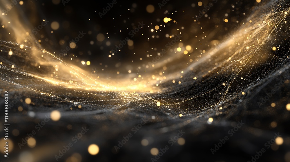 Poster Golden Abstract Cosmic Particle Wave Background with Motion and Glow : Generative AI
