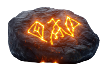 Ancient stone with glowing symbols illuminated in a dark setting during a mystical gathering