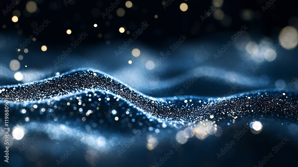 Poster mystical deep blue sparkling sand dunes with glittering light : generative ai
