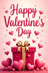 Happy valentines day greeting text with hearts and gifts