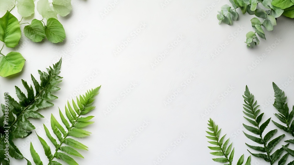 Poster minimalist green leaf frame on clean white background botanical design : generative ai