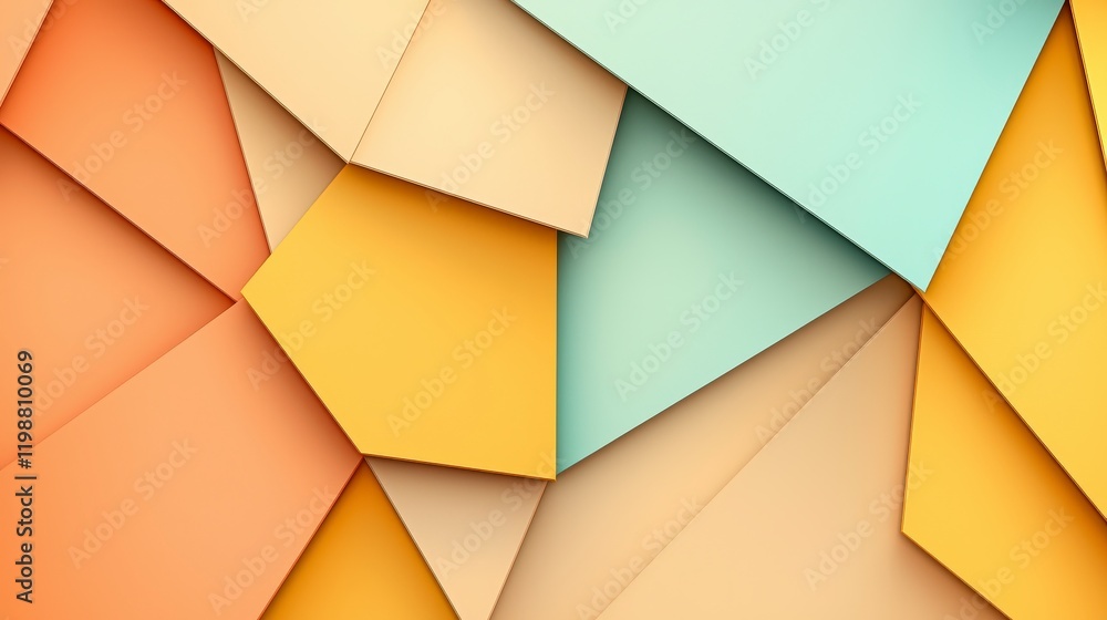 Poster colorful geometric background with overlapping paper shapes in warm and cool tones for creative proj