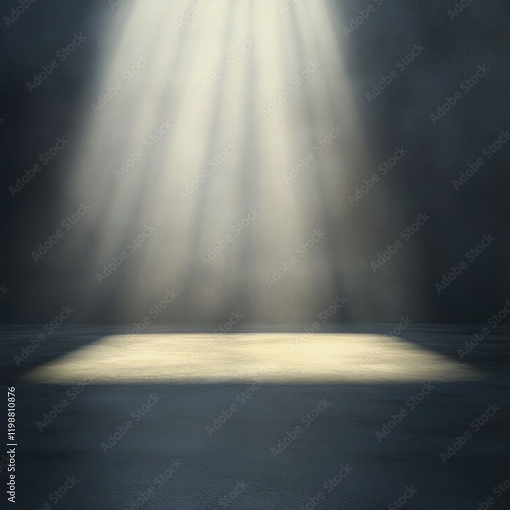 Poster this stunning image features clean light beams illuminating a vast dark space, creating a serene and