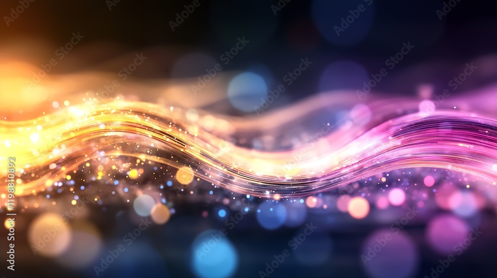 Poster luminous multicolor waves and sparkles in a colorful abstract bokeh design with gradient effects : g