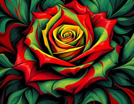 Vibrant Rainbow Rose Art Print Stunning Colorful Flower