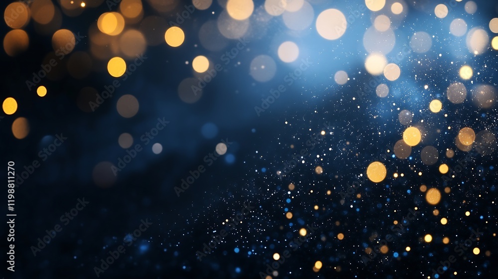 Aufkleber vibrant night bokeh background with sparkling gold and blue light dots : generative ai
