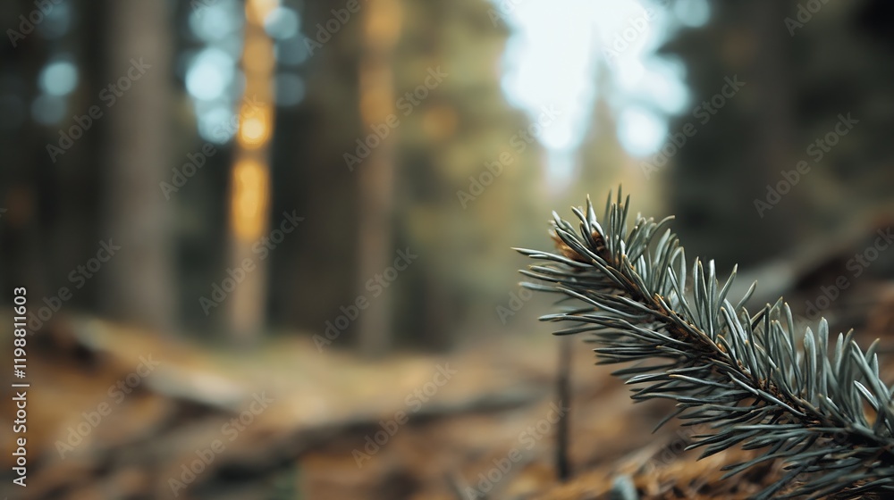 Aufkleber Detailed close-up of evergreen pine branch in a serene forest setting : Generative AI