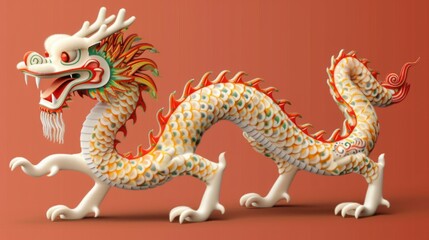 Majestic Colorful Dragon Sculpture Portrayed in Detail Against Background for Chinese New Year and Mythical Creatures and Cultural Heritage